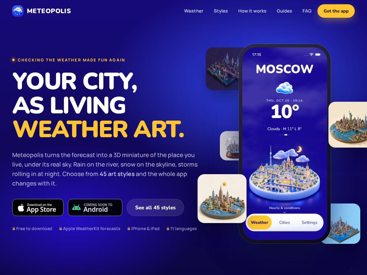 Landing-page snapshot of meteopolis.app