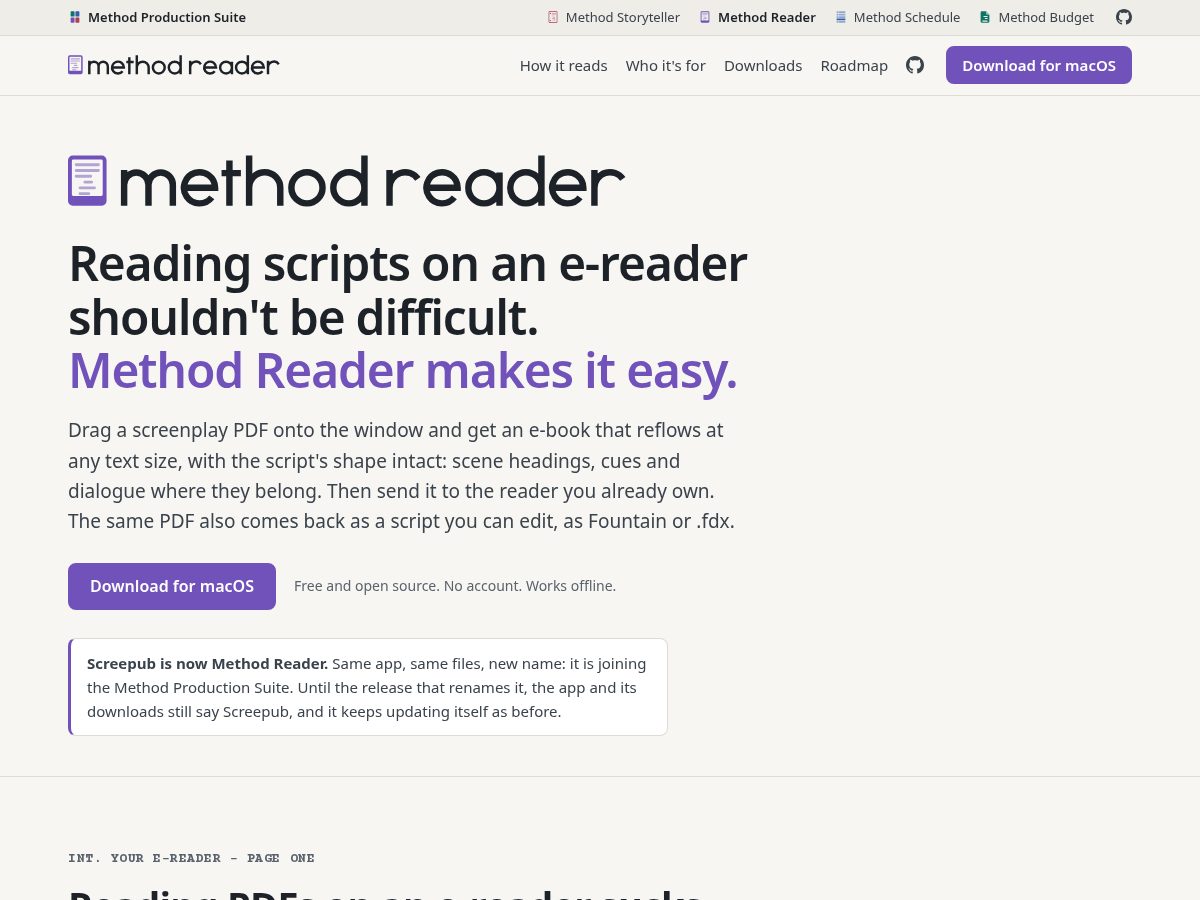 Landing-page snapshot of methodreader.com