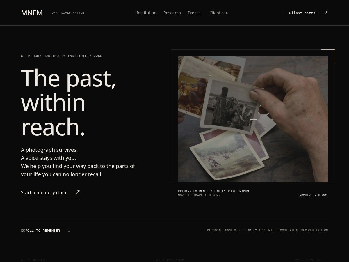 Landing-page snapshot of mneminstitute.site