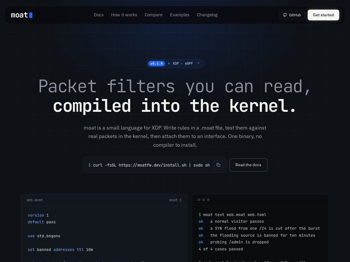 Landing-page snapshot of moatfw.dev