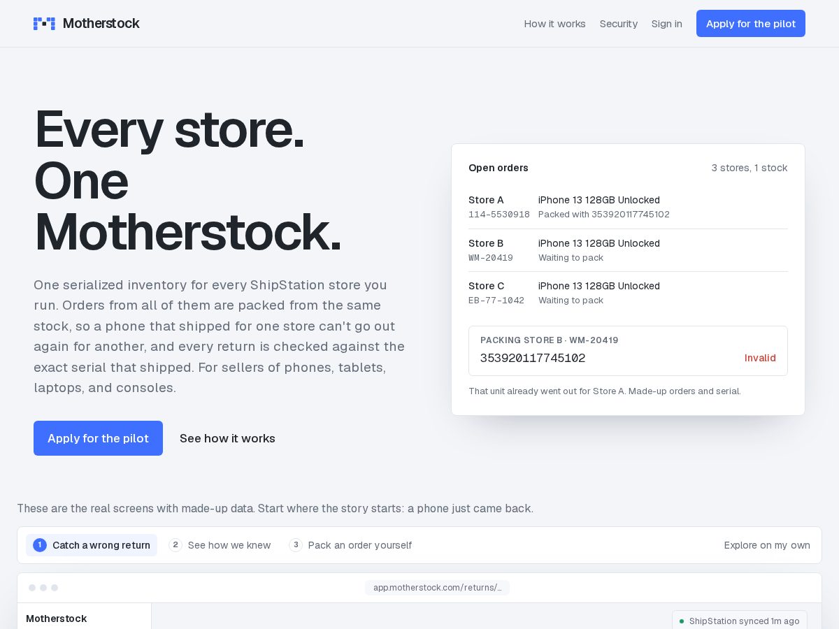 Landing-page snapshot of motherstock.net