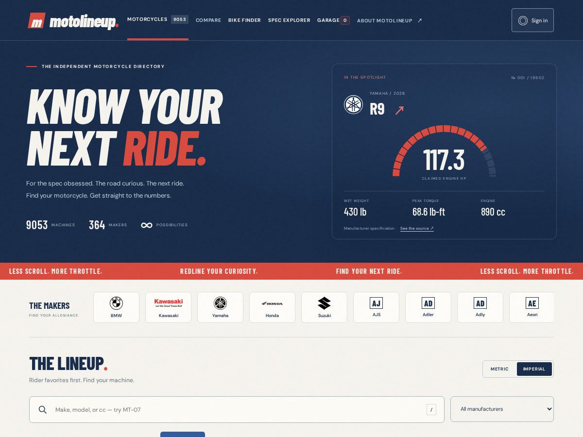 Landing-page snapshot of motolineup.com