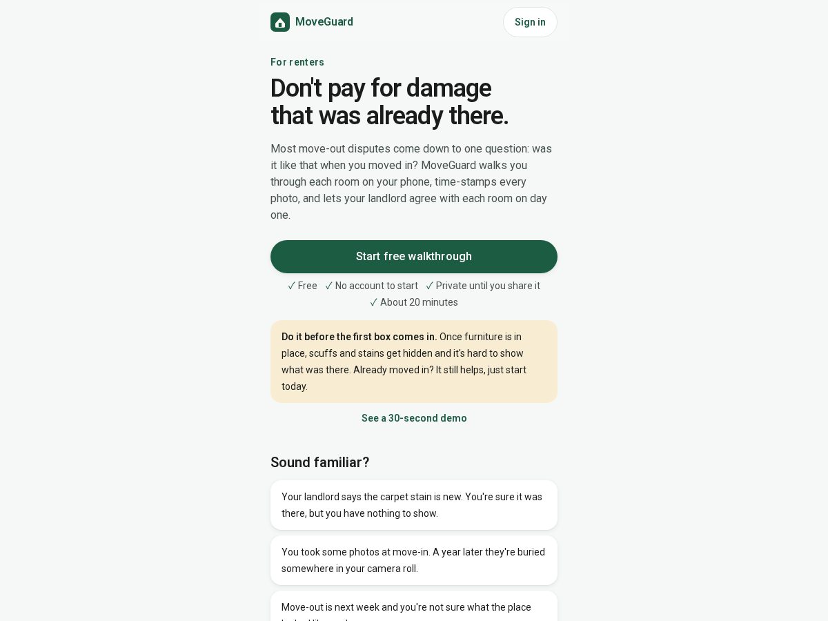 Landing-page snapshot of moveguard.app