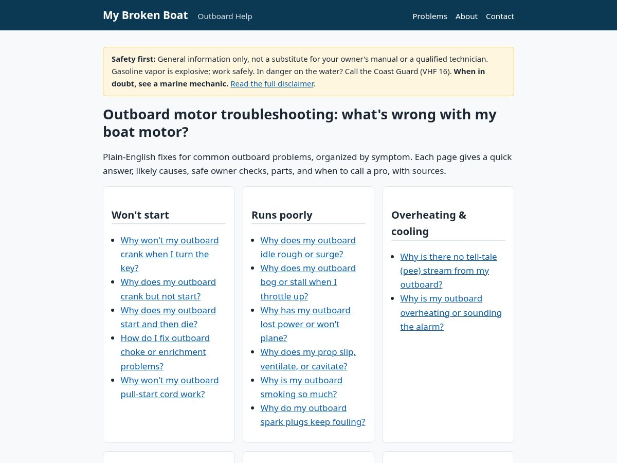 Landing-page snapshot of mybrokenboat.com