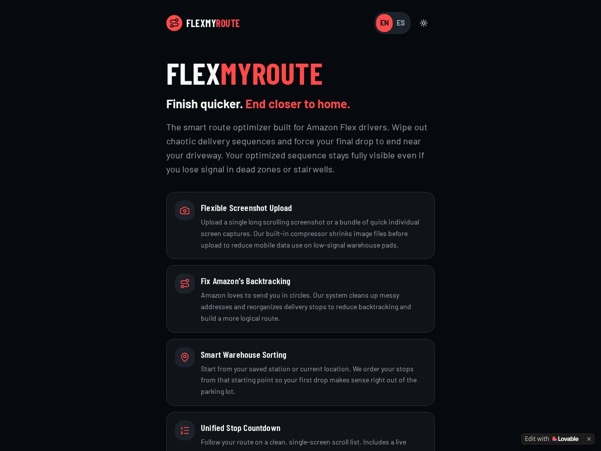 Landing-page snapshot of myflexroute.com