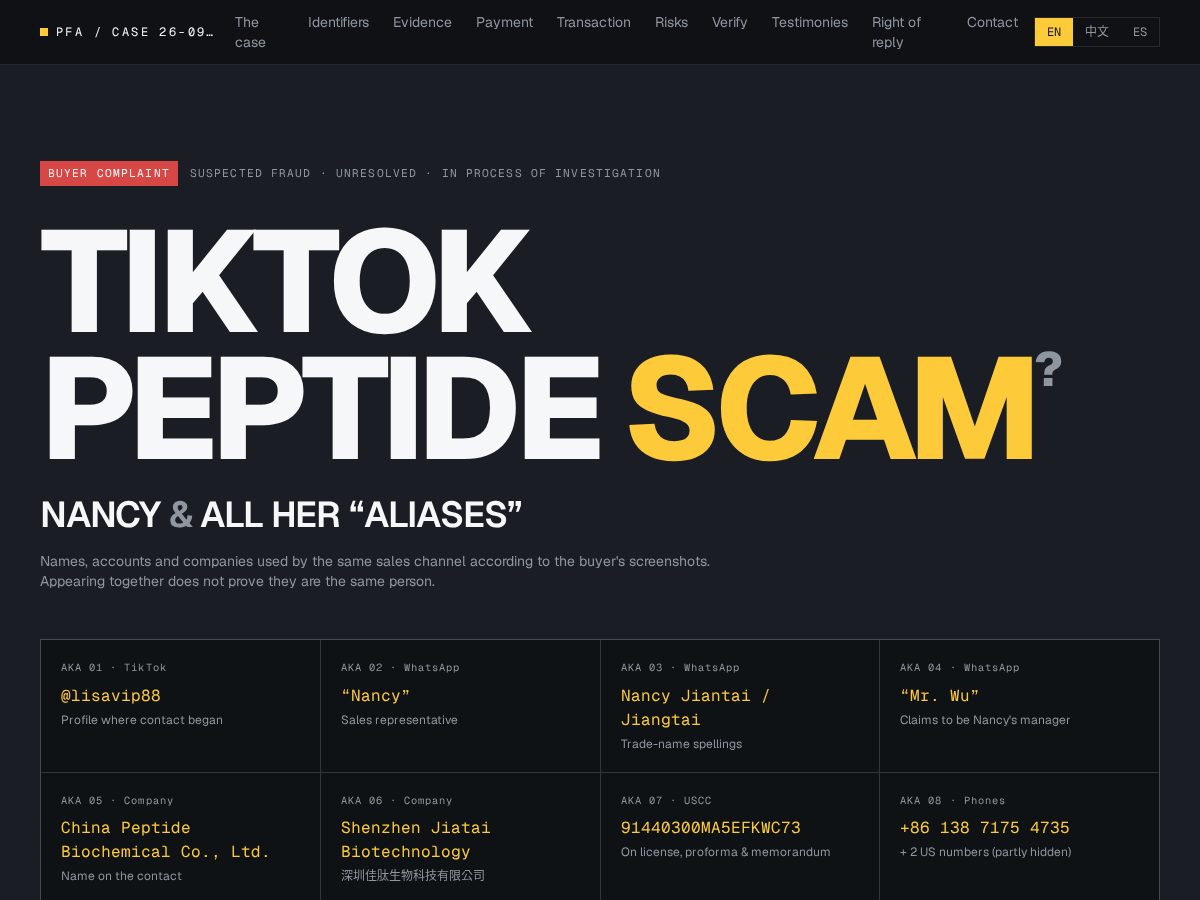 Landing-page snapshot of nancytiktokscam.com