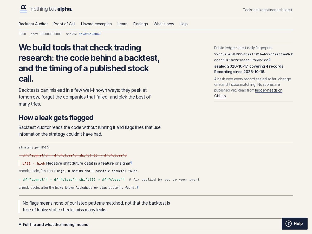 Landing-page snapshot of nothingbutalpha.app