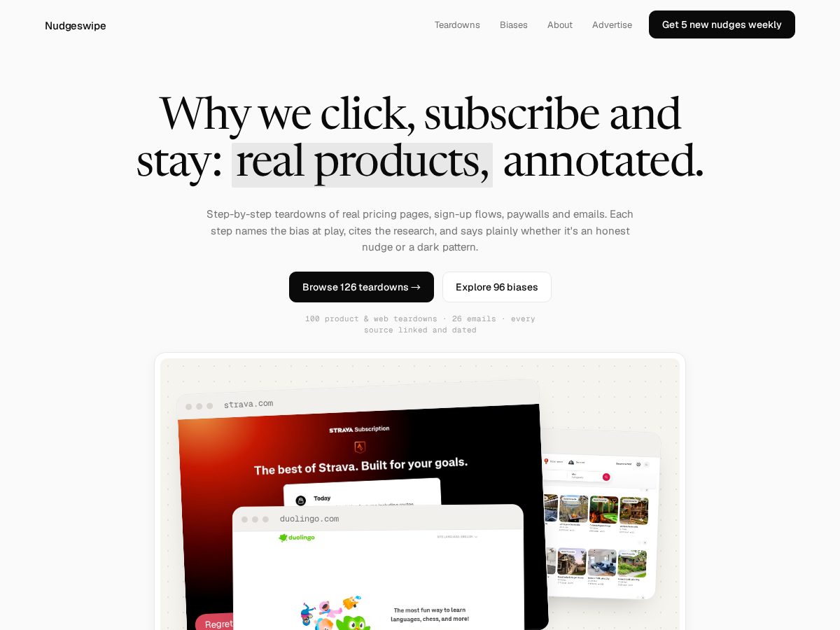 Landing-page snapshot of nudgeswipe.com