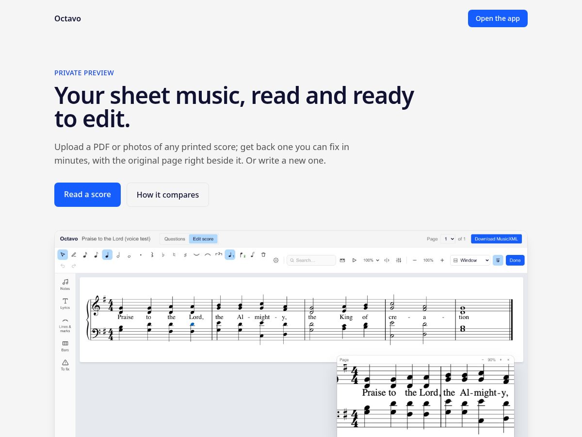 Landing-page snapshot of octavomusic.app
