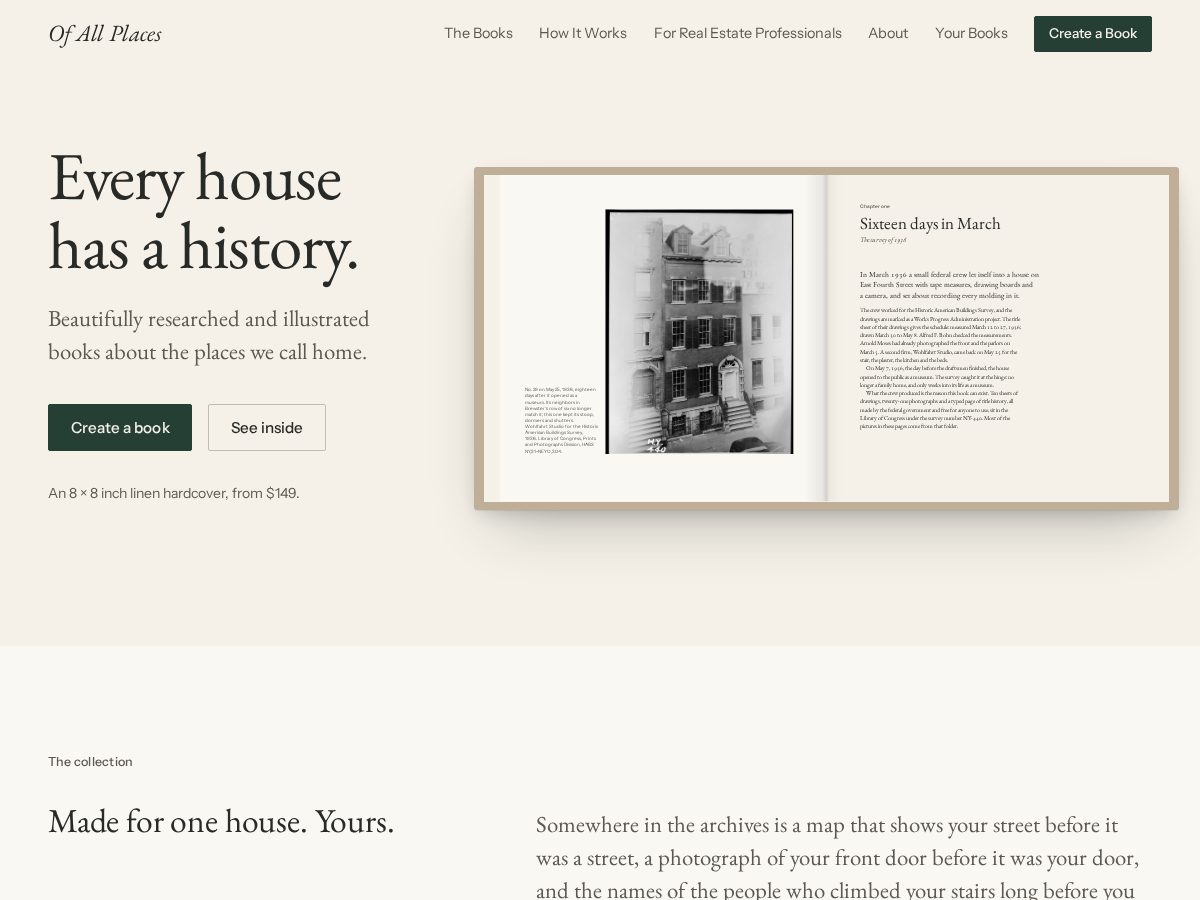 Landing-page snapshot of ofallplacesbooks.com