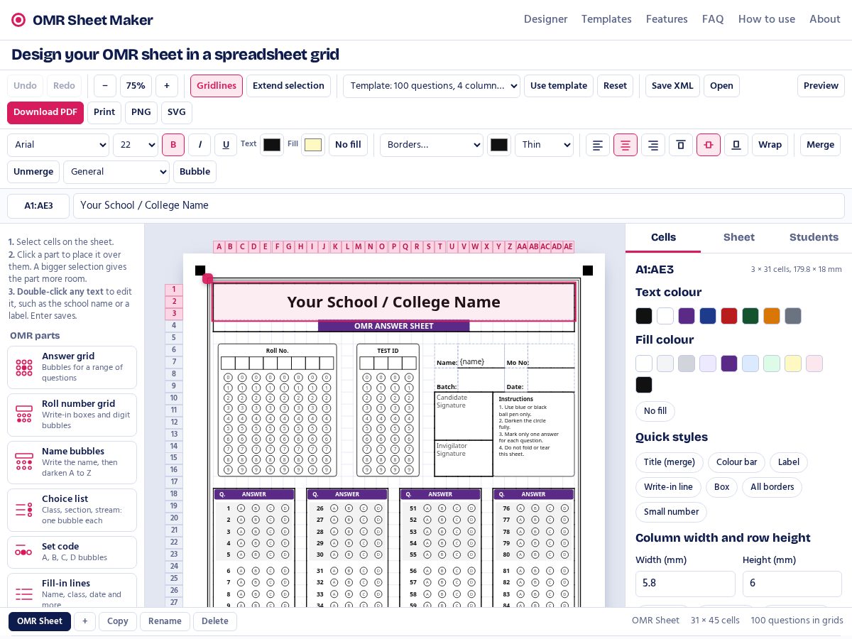 Landing-page snapshot of omrsheetmaker.com
