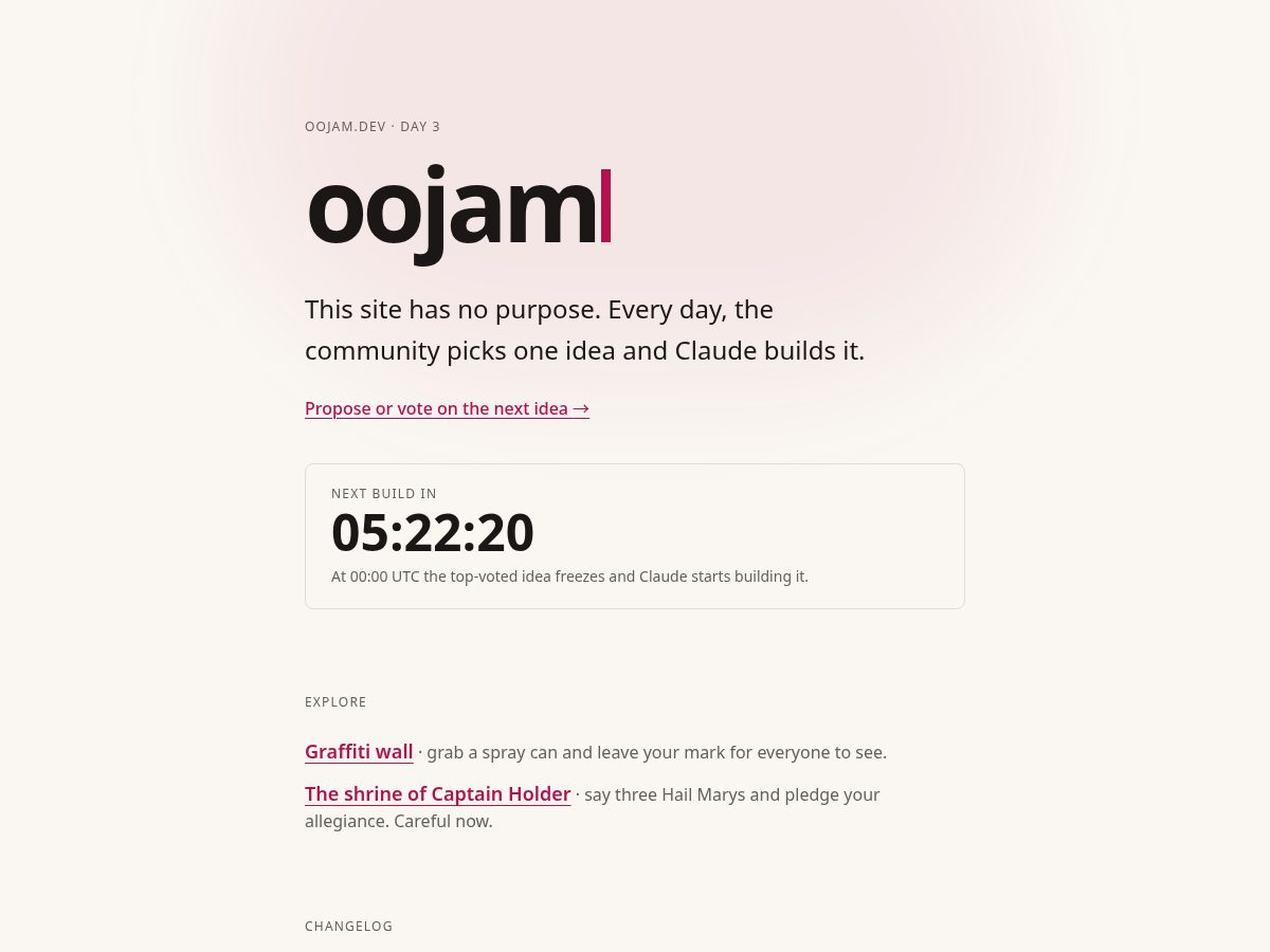 Landing-page snapshot of oojam.dev