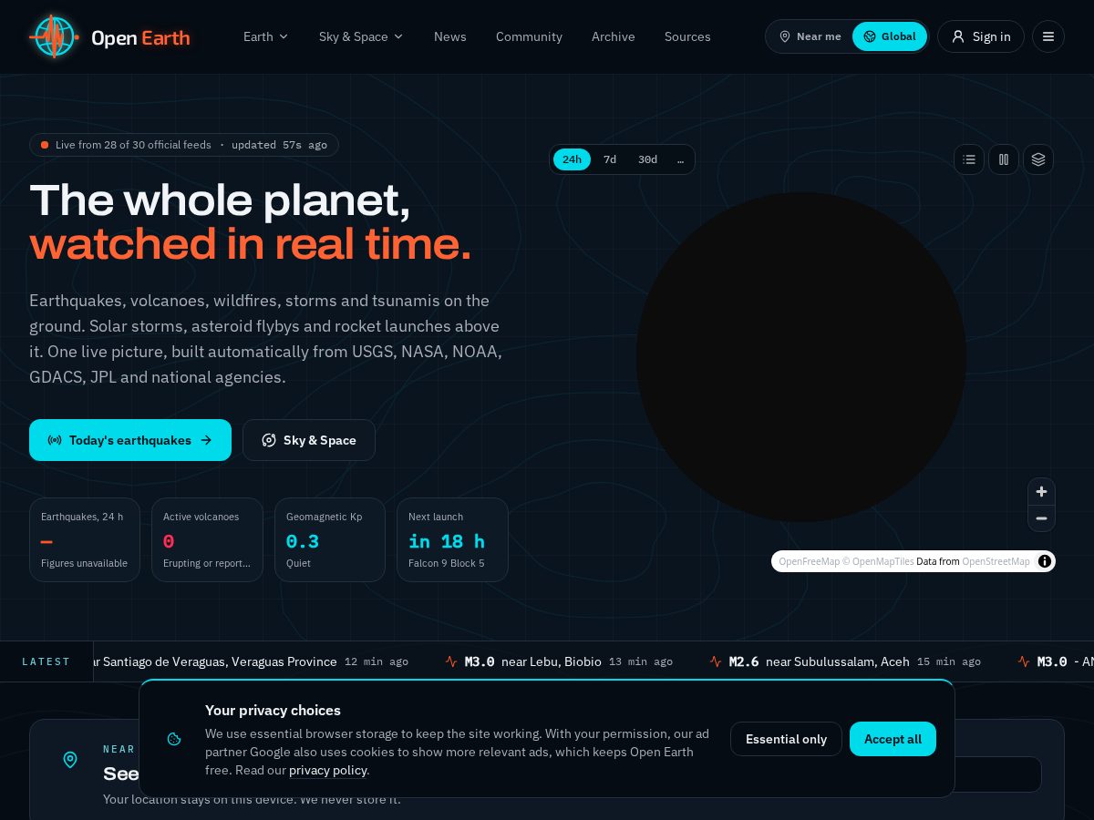 Landing-page snapshot of openearth.live