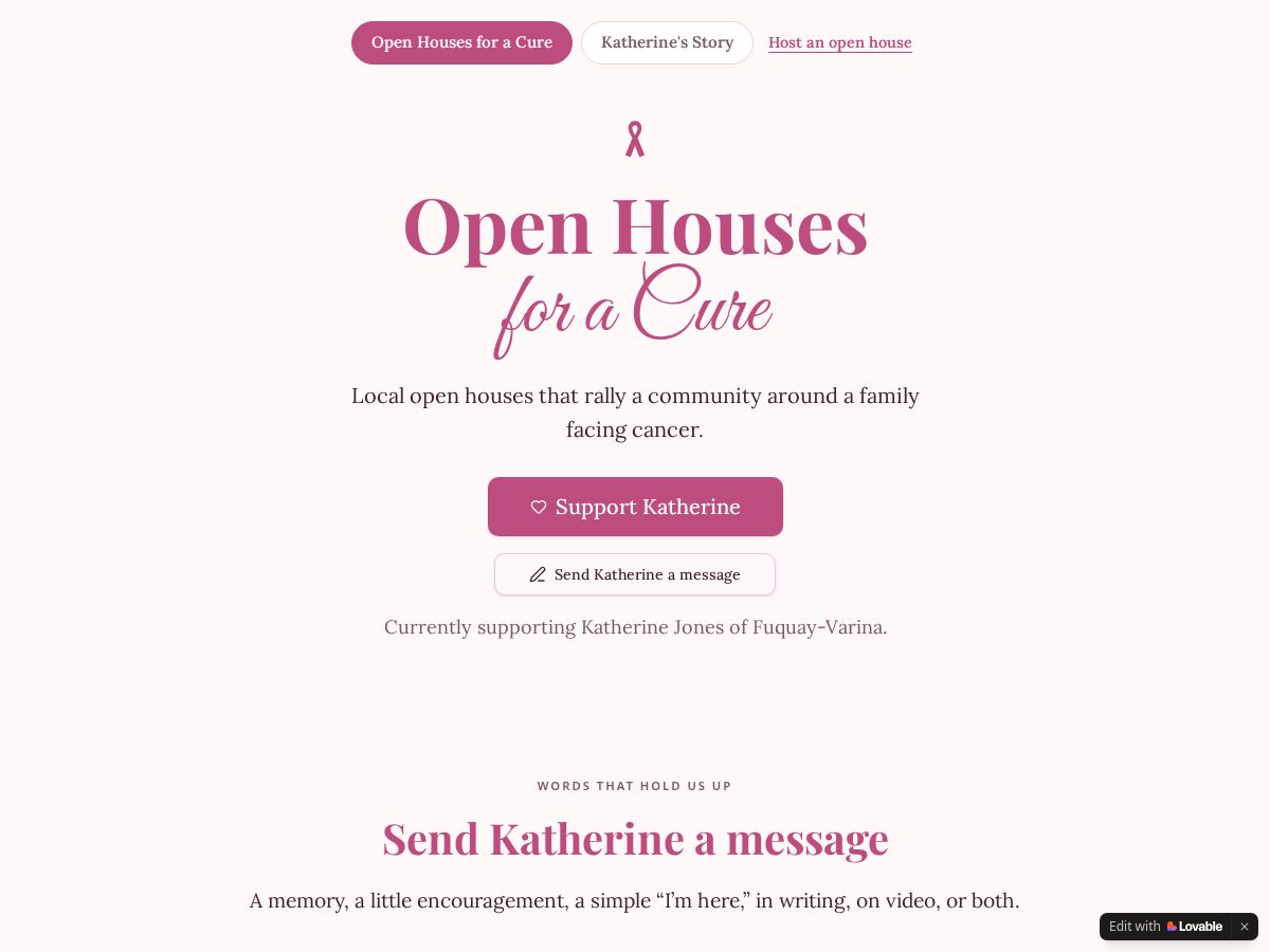 Landing-page snapshot of openhousesforacure.com