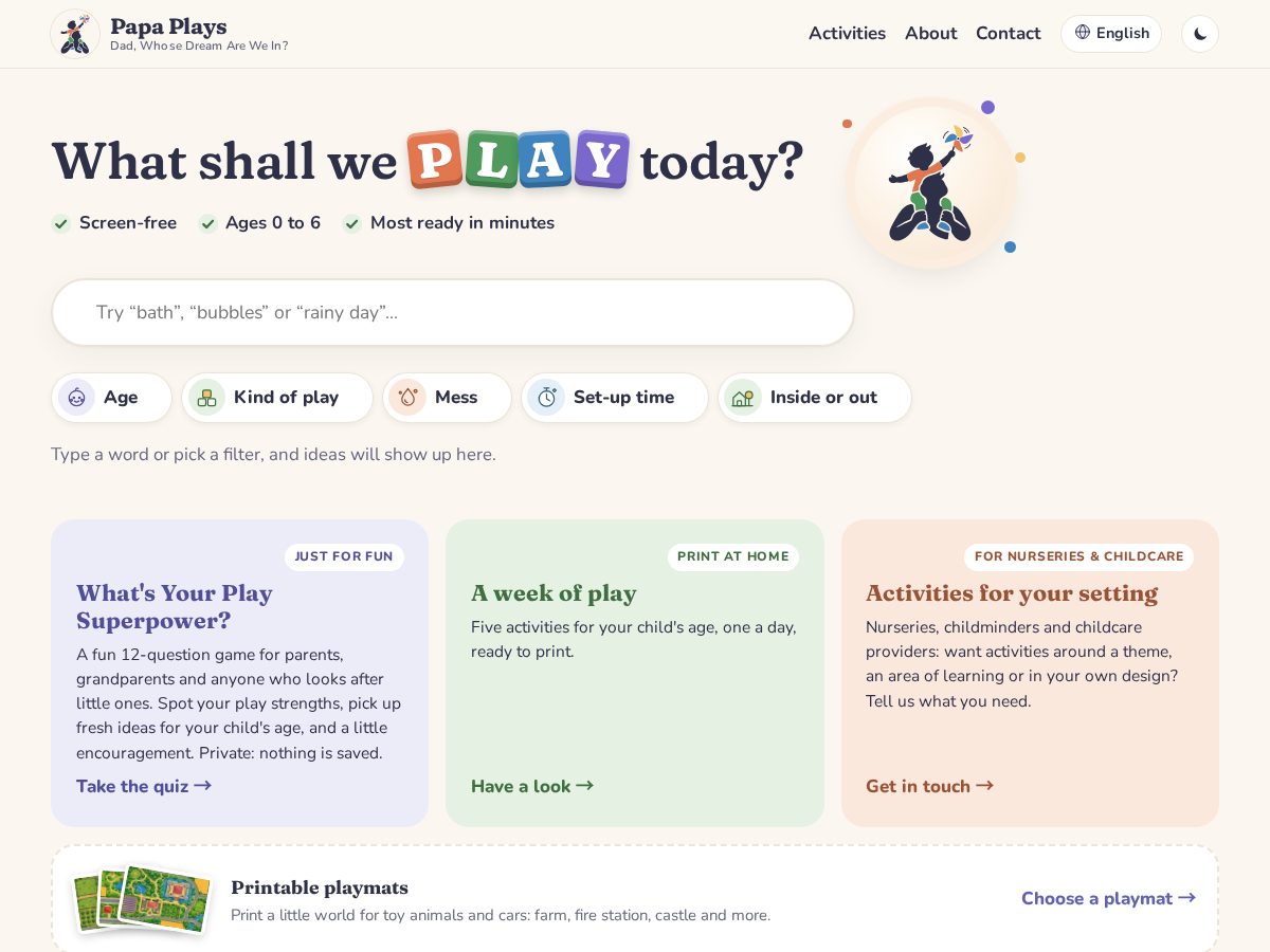 Landing-page snapshot of papaplays.com
