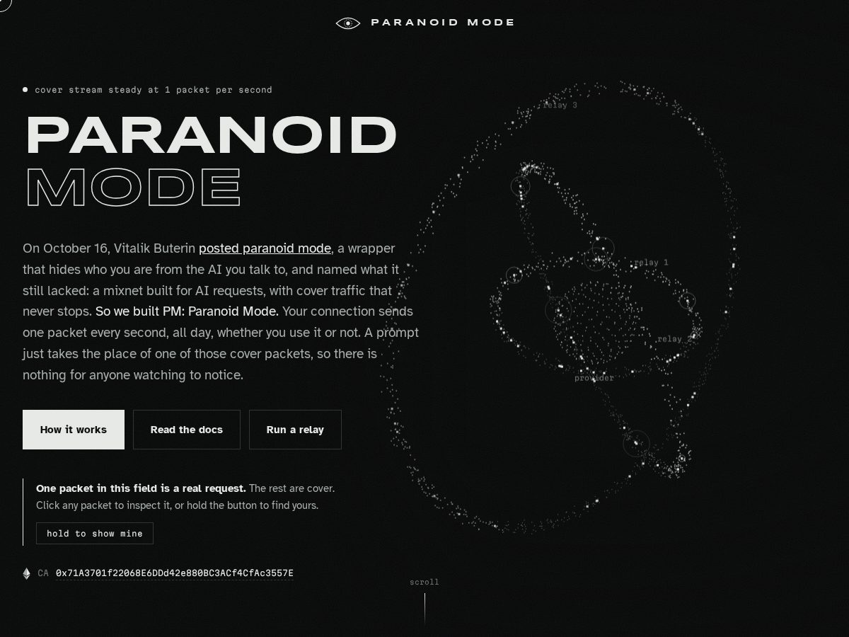 Landing-page snapshot of paranoid.cash