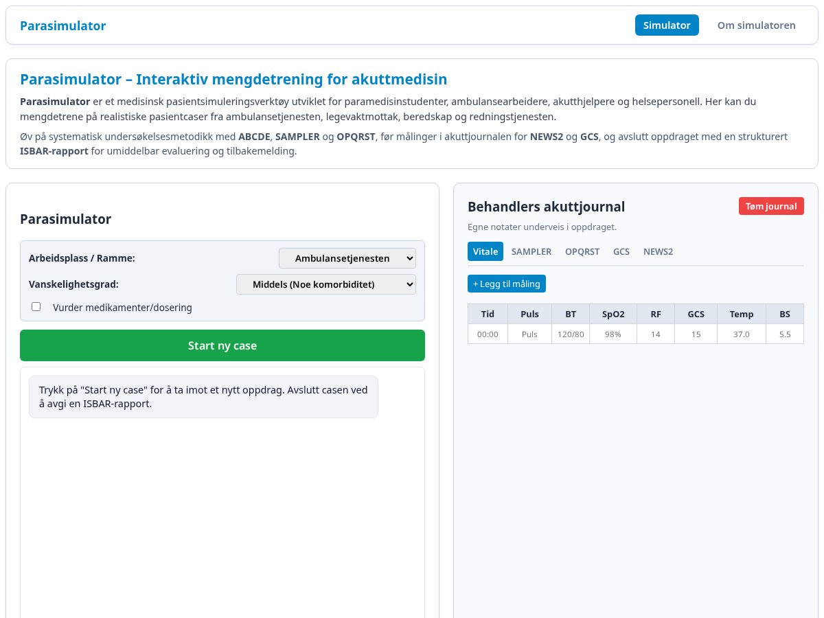Landing-page snapshot of parasimulator.com