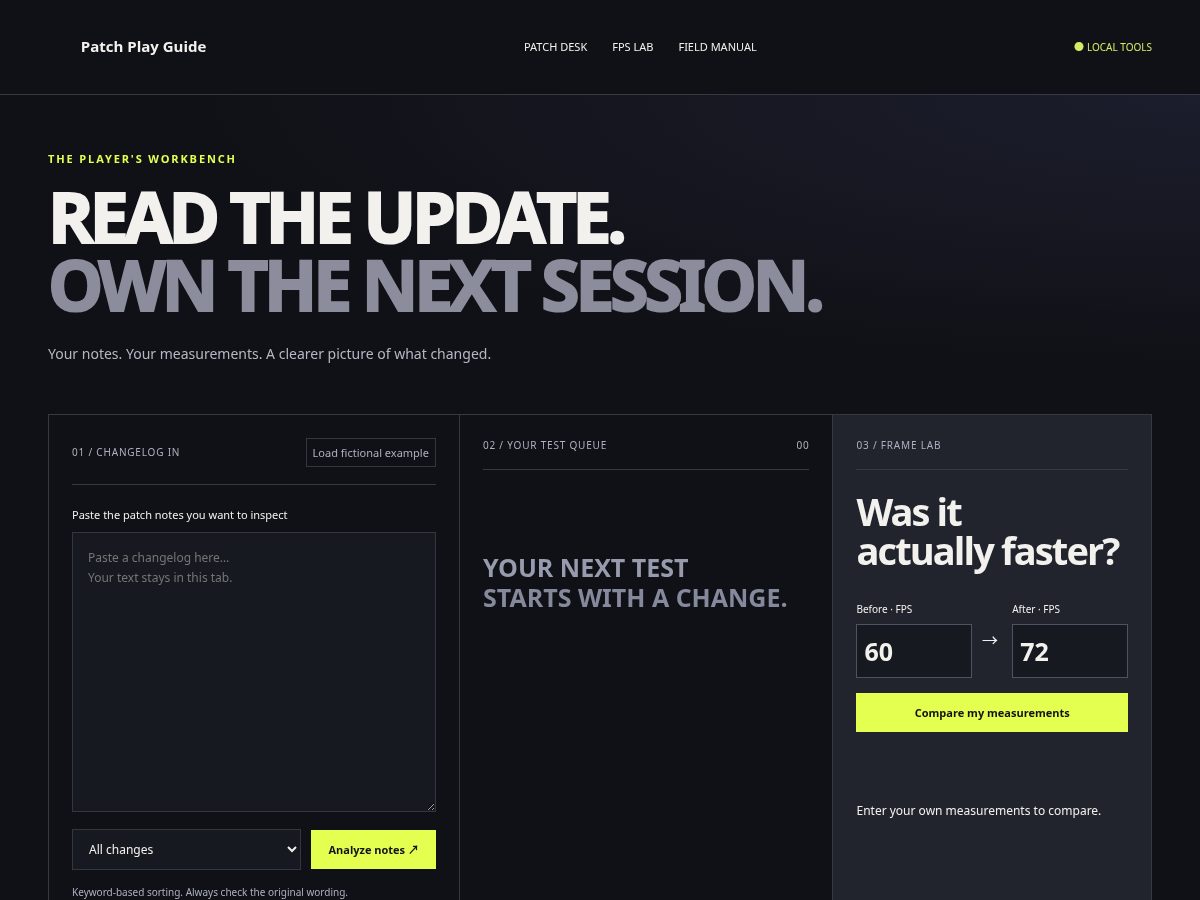 Landing-page snapshot of patchplayguide.com