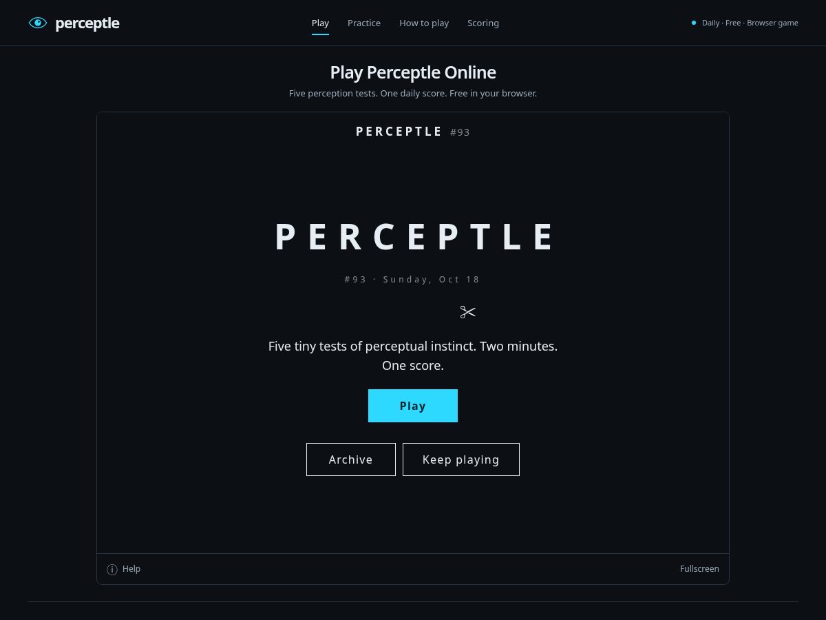 Landing-page snapshot of perceptlegame.com