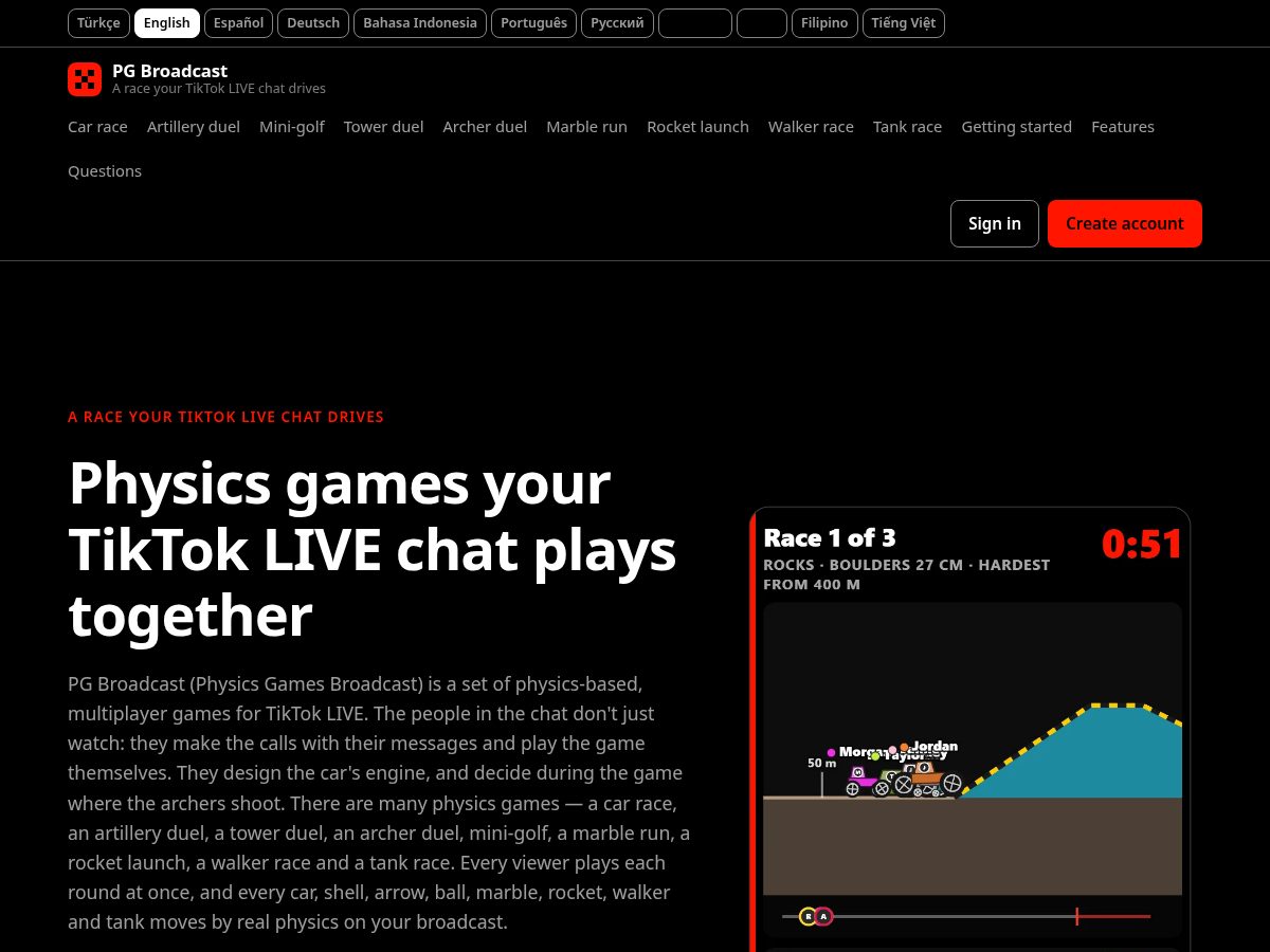 Landing-page snapshot of pgbroadcast.com