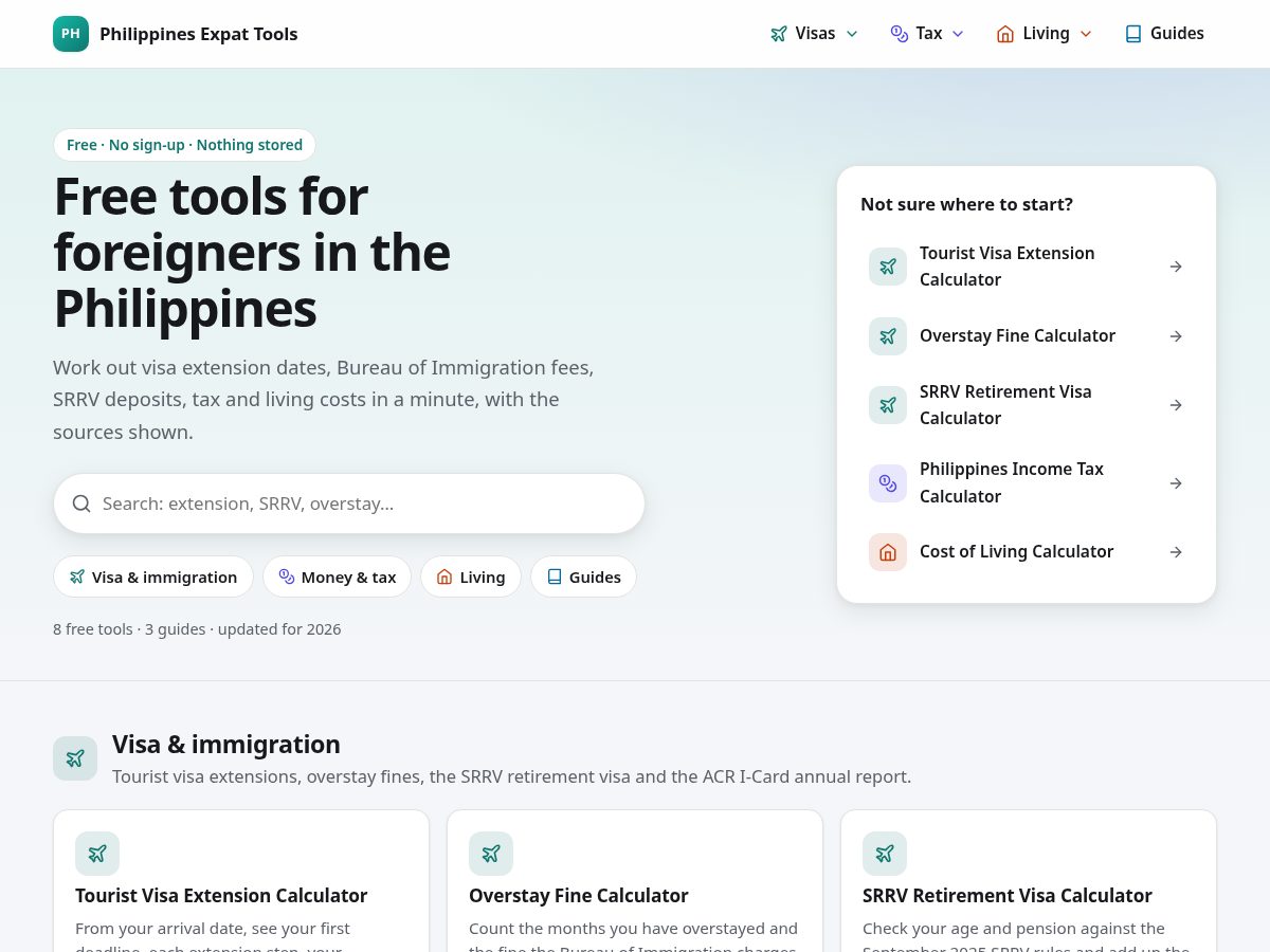 Landing-page snapshot of phexpattools.com