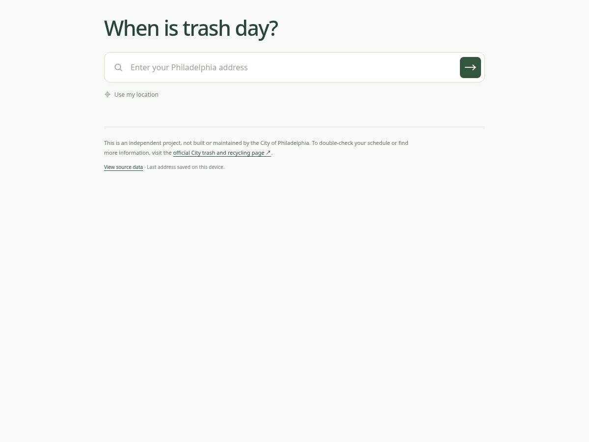 Landing-page snapshot of phillytrashday.org