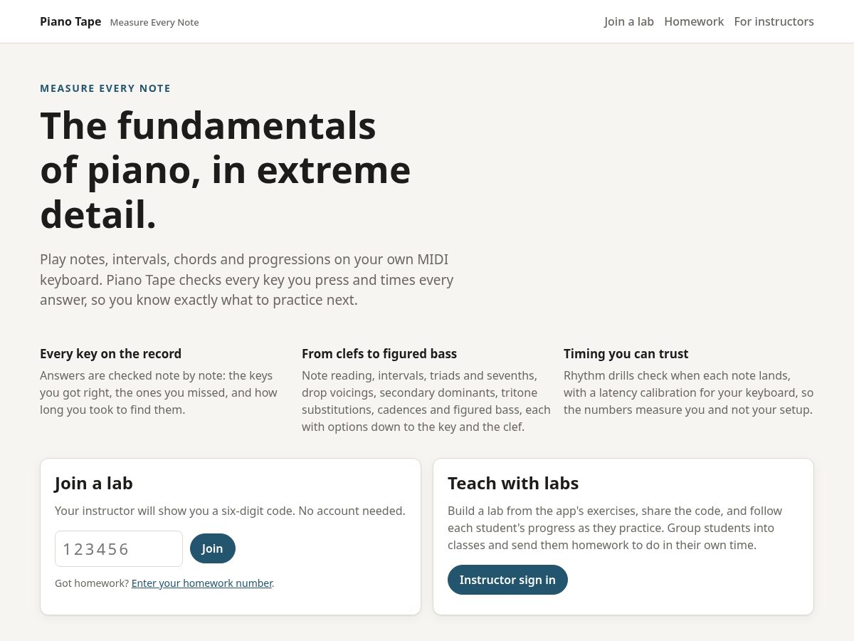 Landing-page snapshot of pianotape.com
