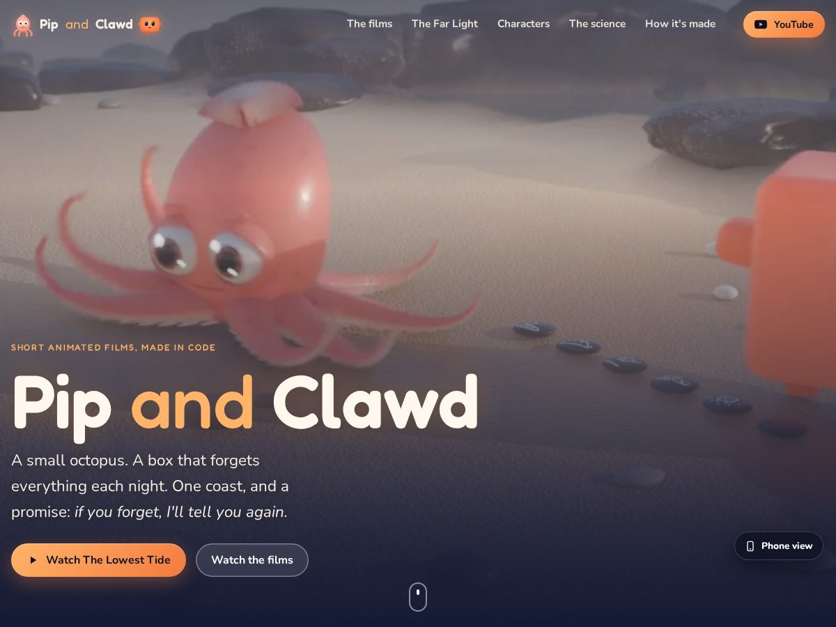 Landing-page snapshot of pipandclawd.com