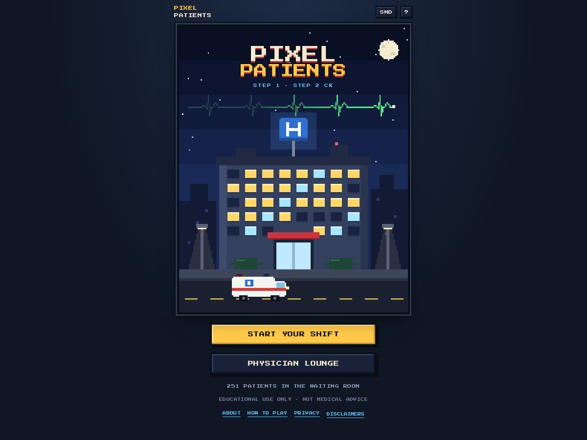 Landing-page snapshot of pixelpatients.com