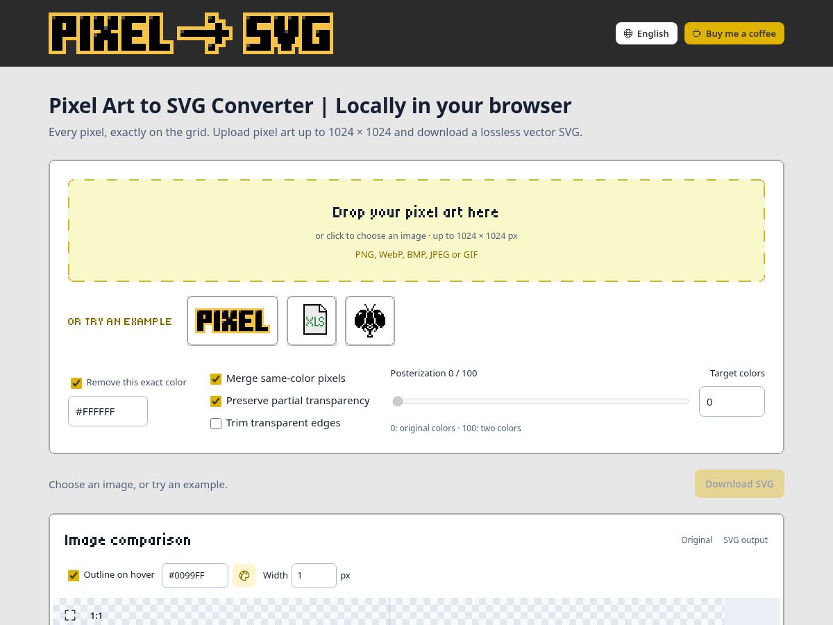 Landing-page snapshot of pixeltosvg.net
