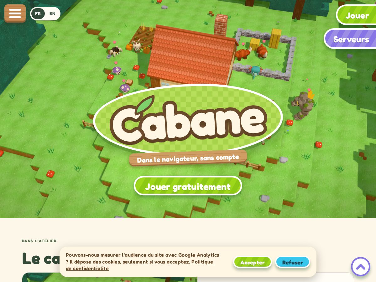 Landing-page snapshot of playcabane.com
