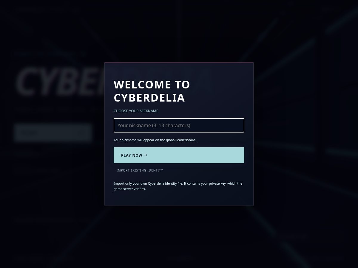 Landing-page snapshot of playcyberdelia.com