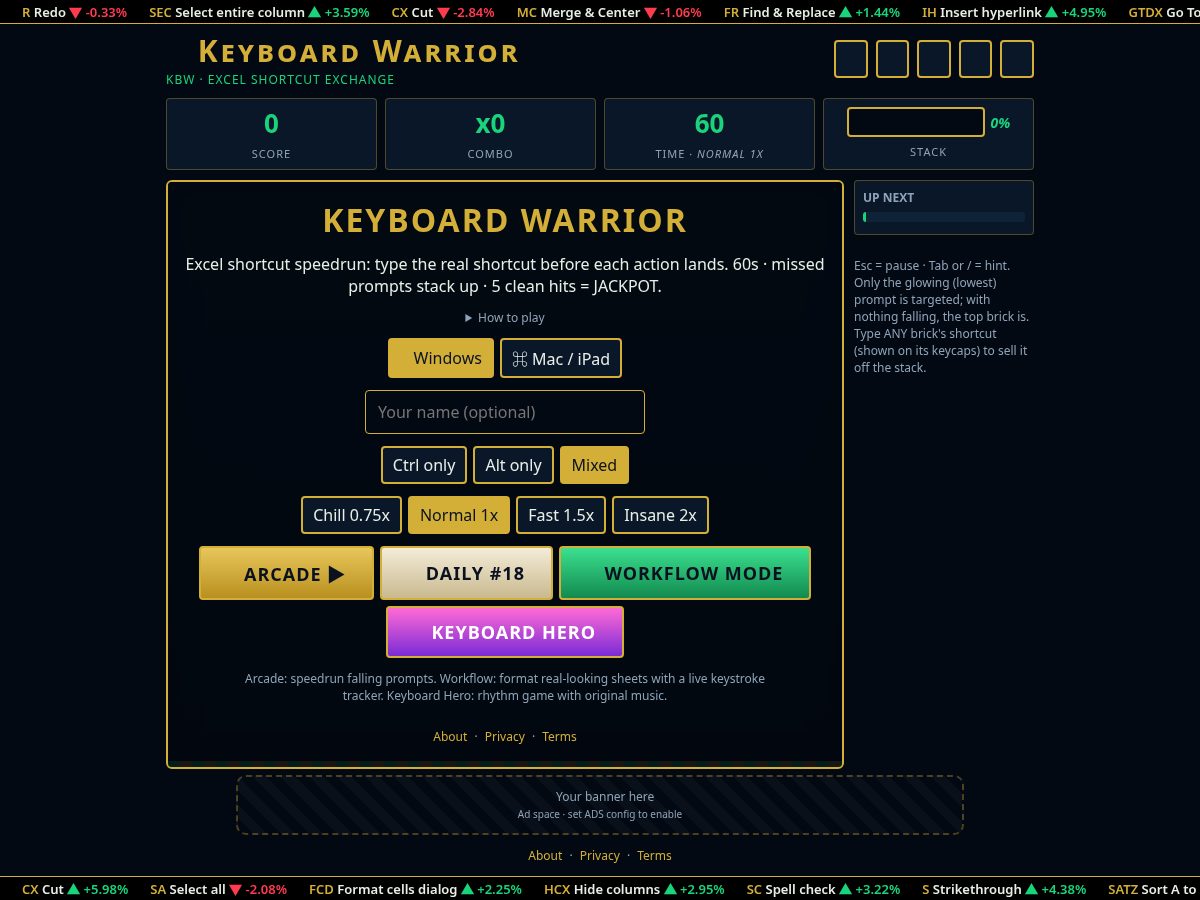 Landing-page snapshot of playkeyboardwarrior.com