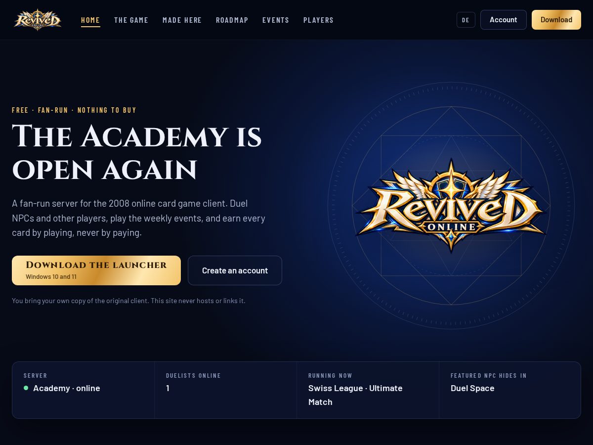 Landing-page snapshot of playrevived.com