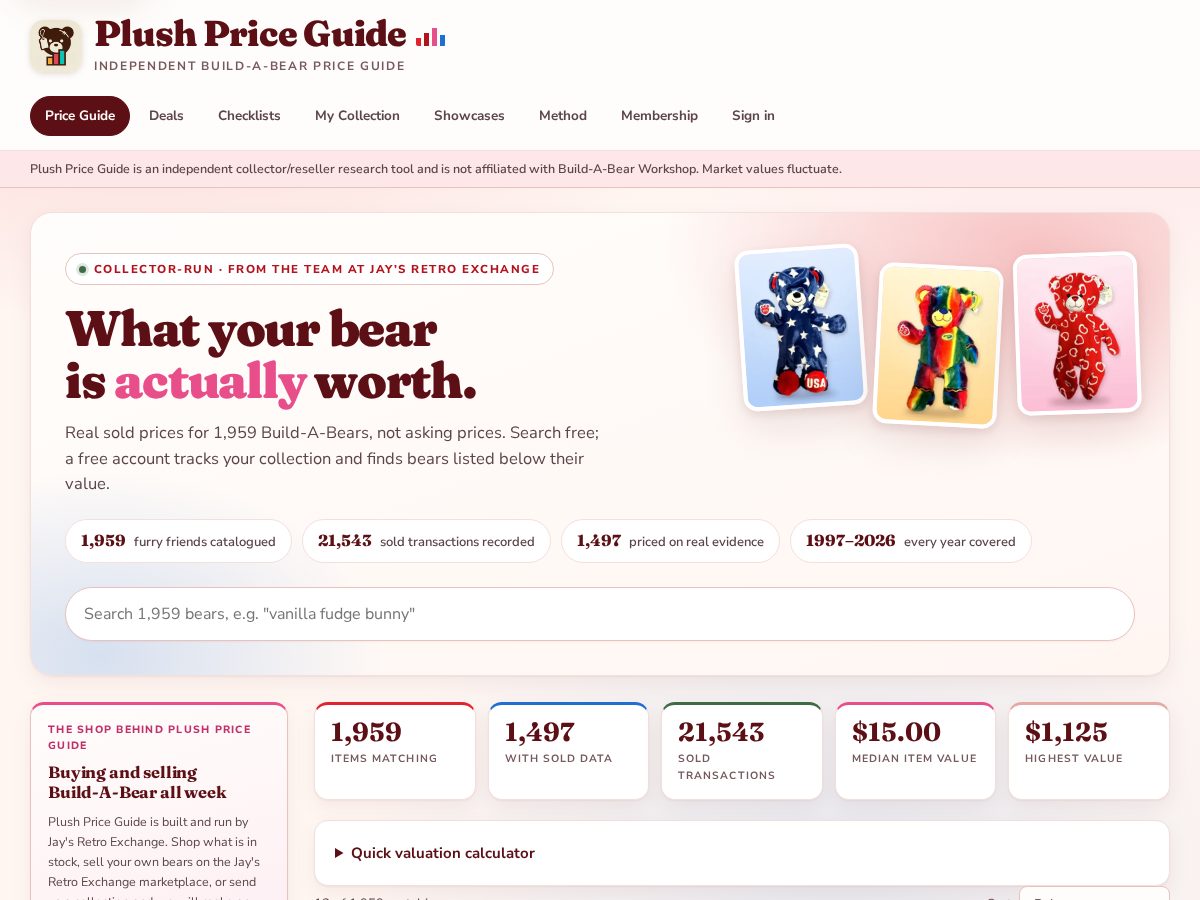 Landing-page snapshot of plushpriceguide.com