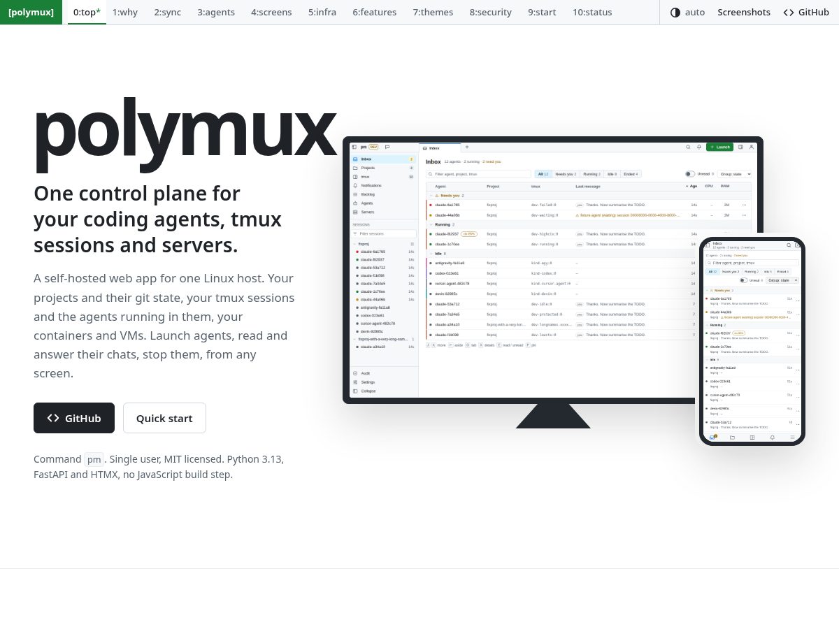 Landing-page snapshot of polymux.app