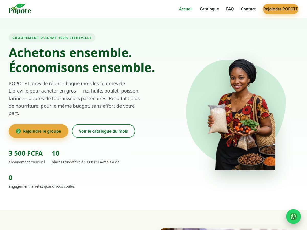 Landing-page snapshot of popotelibreville.com