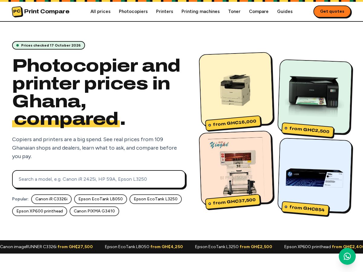 Landing-page snapshot of printcompare.online