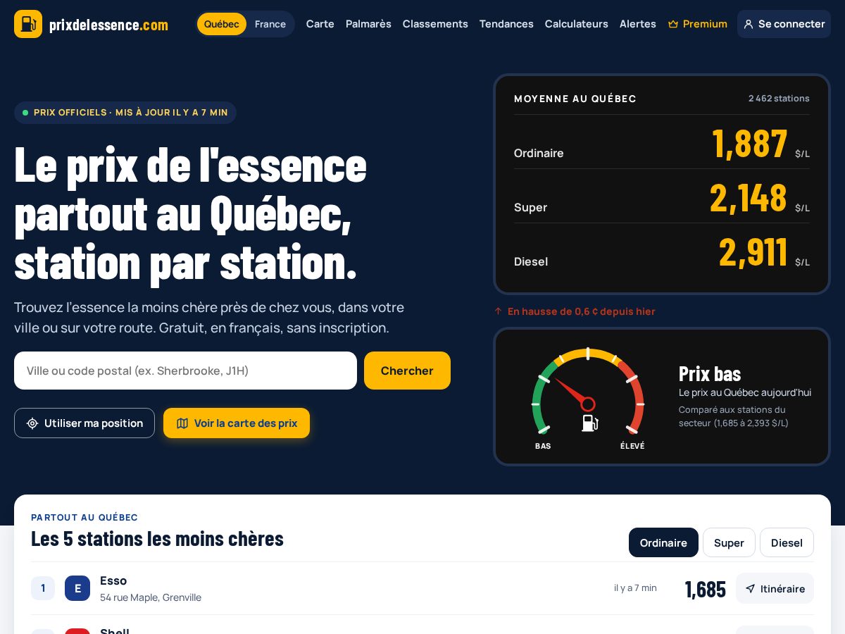 Landing-page snapshot of prixdelessence.com