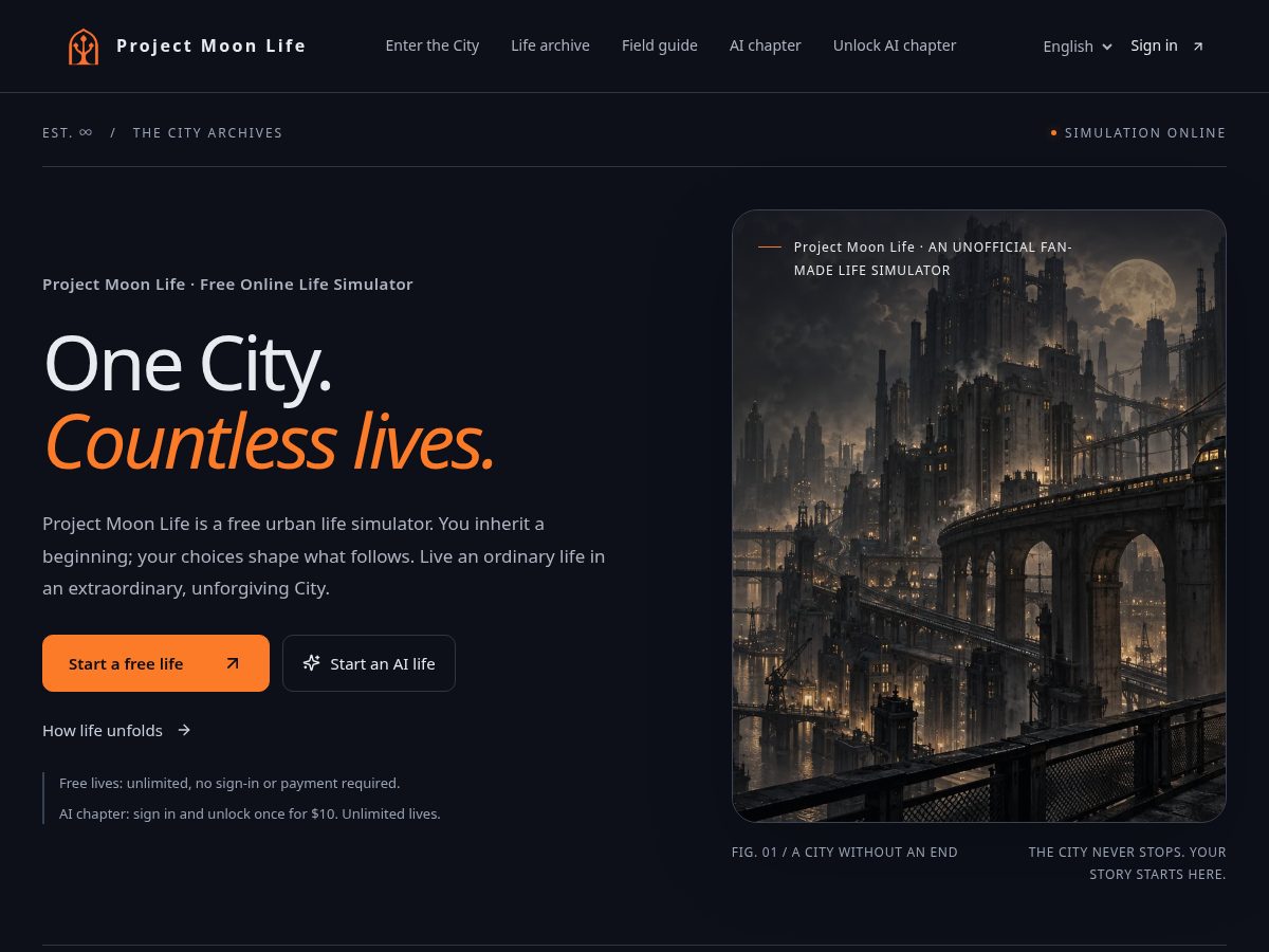Landing-page snapshot of projectmoonlife.net