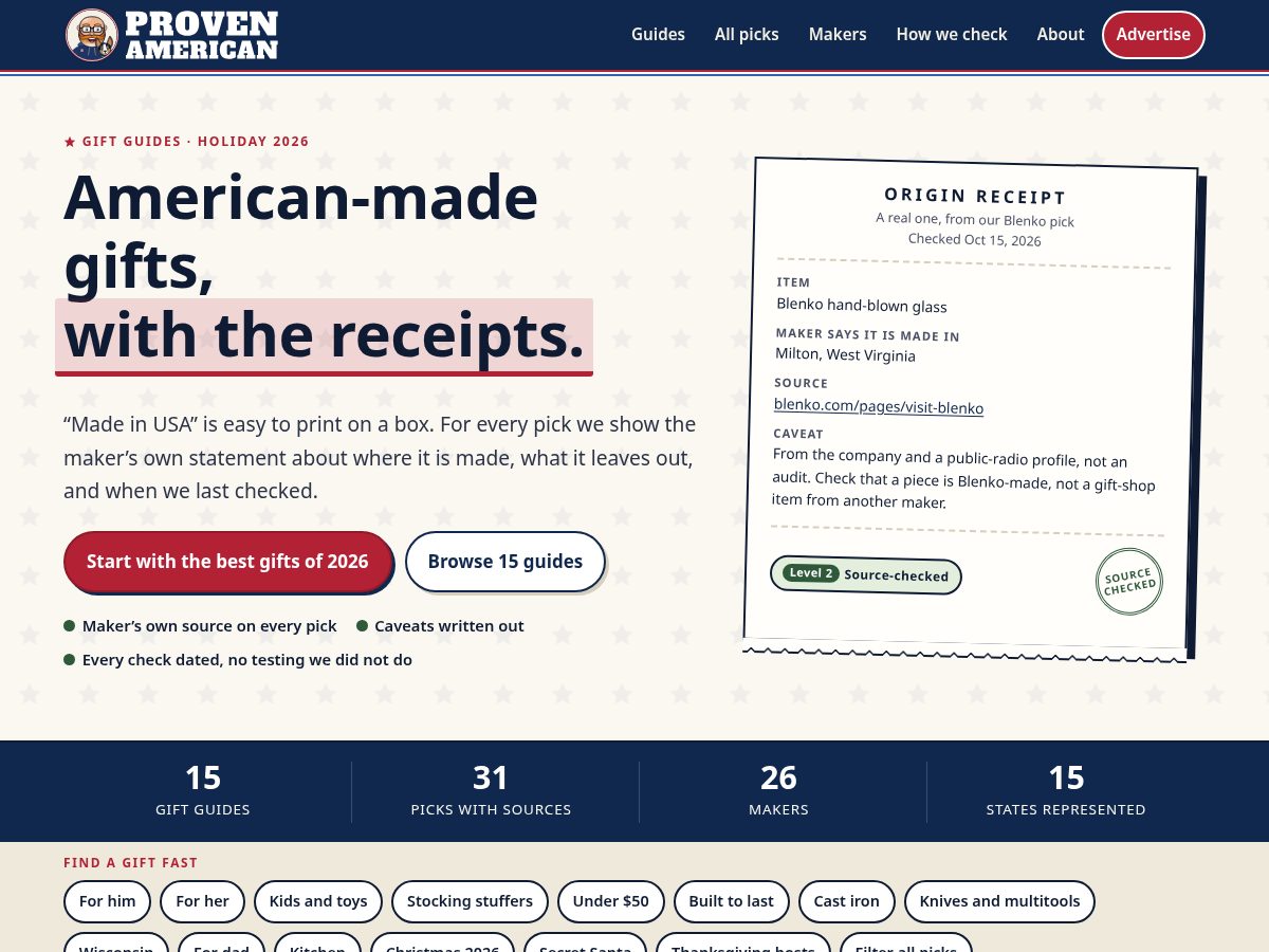 Landing-page snapshot of provenamerican.com
