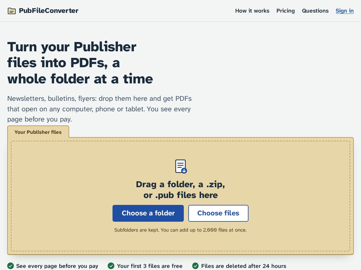 Landing-page snapshot of pubfileconverter.com