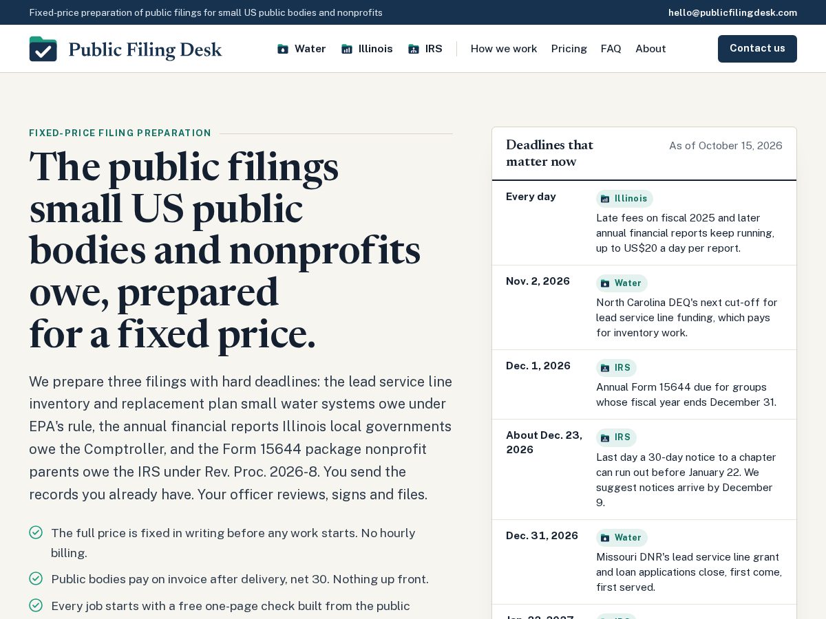 Landing-page snapshot of publicfilingdesk.com