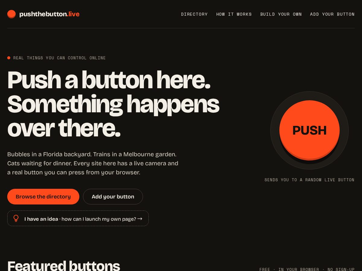 Landing-page snapshot of pushthebutton.live