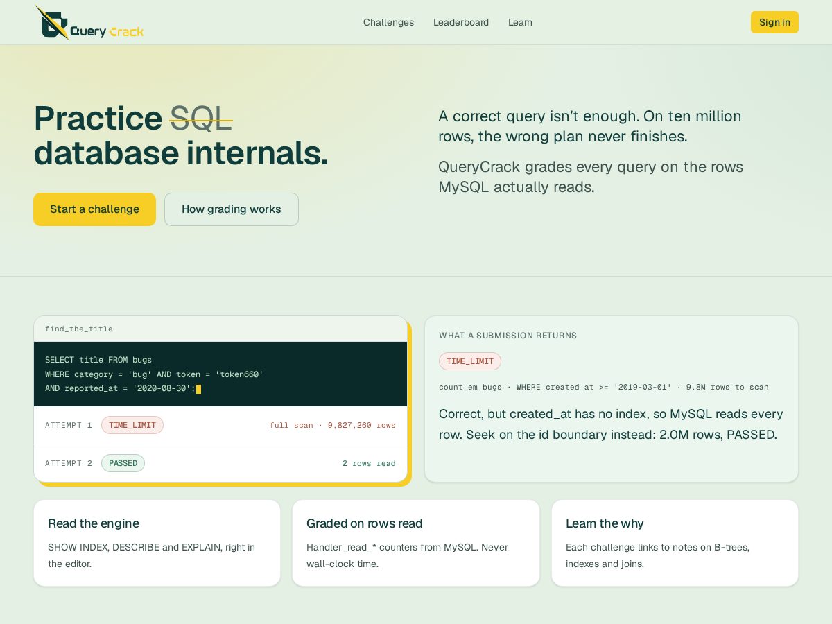 Landing-page snapshot of querycrack.com