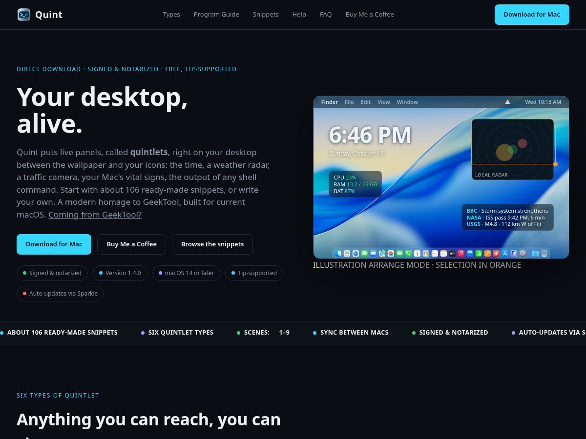 Landing-page snapshot of quintmac.com