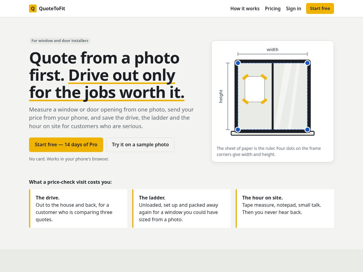 Landing-page snapshot of quotetofit.com