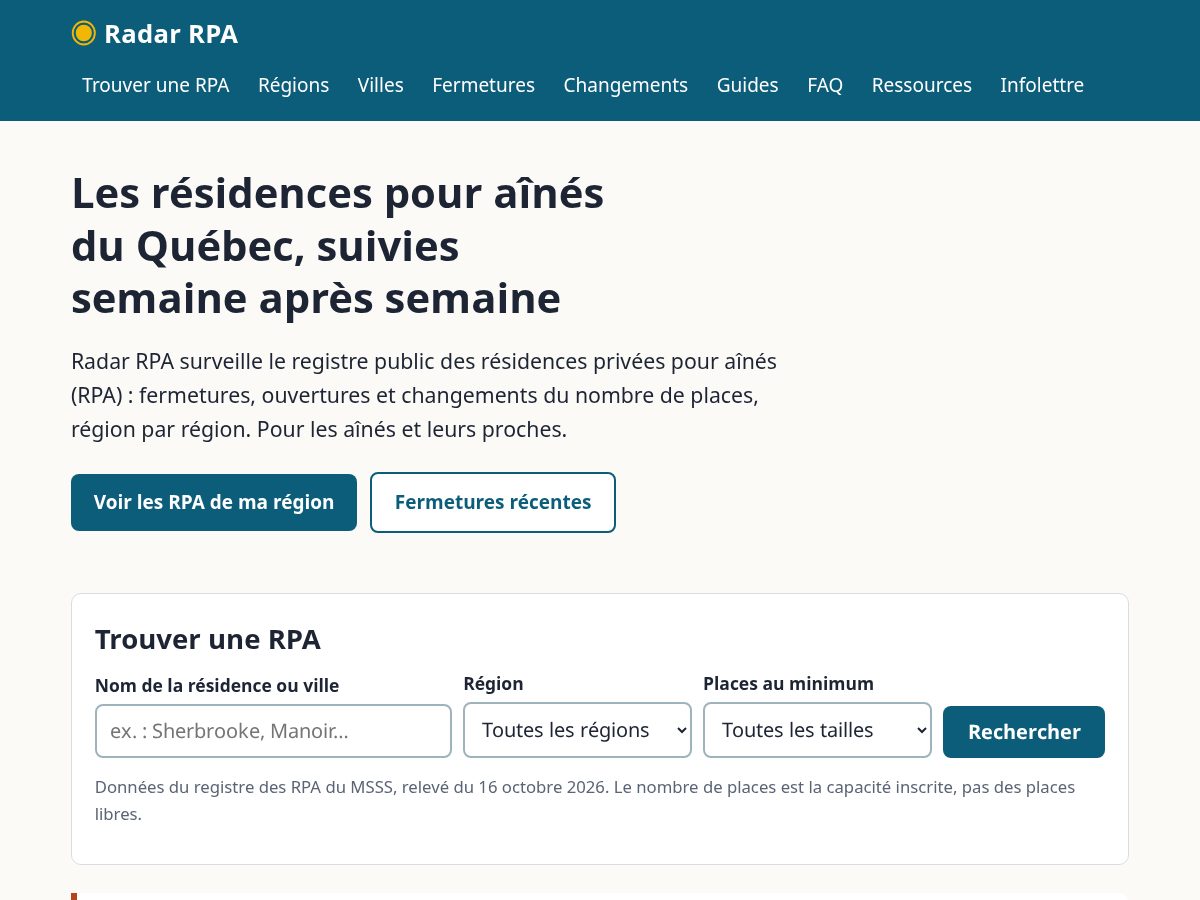 Landing-page snapshot of radarrpa.com