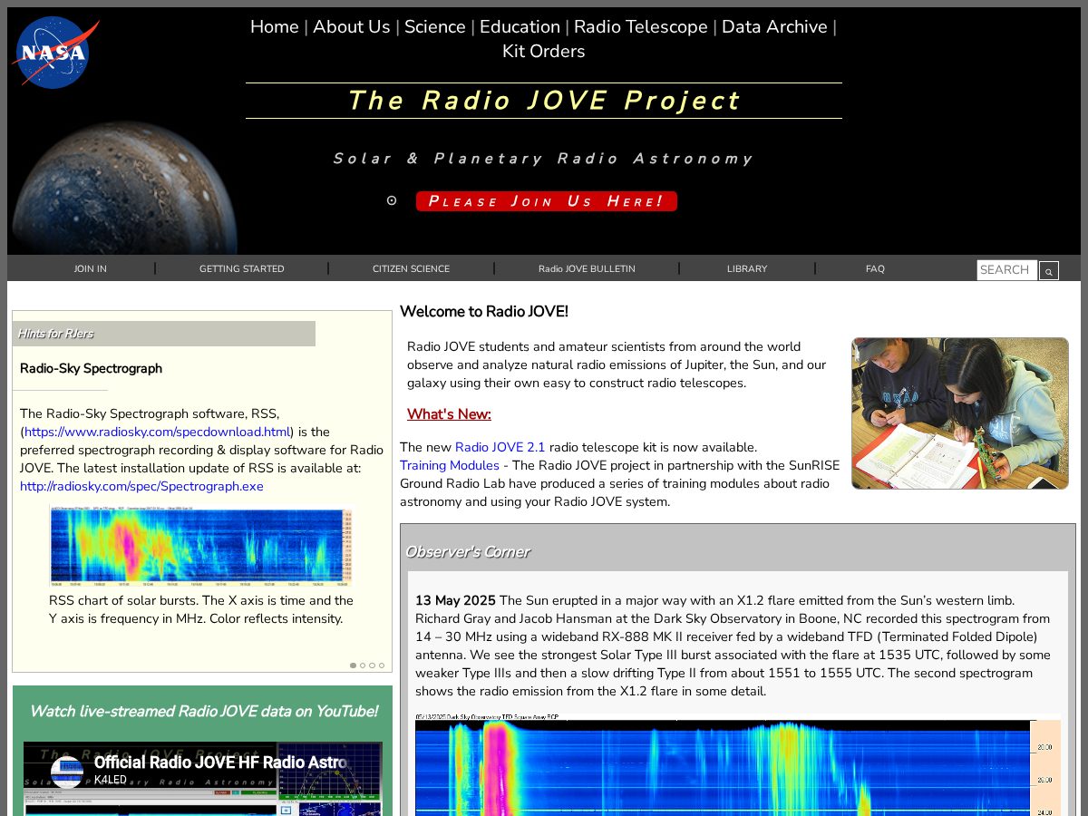 Landing-page snapshot of radio-jove.com