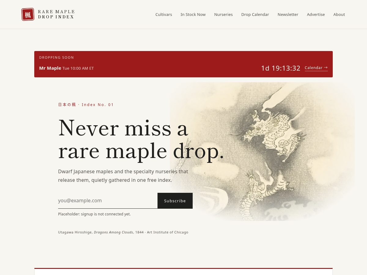 Landing-page snapshot of raremapledrop.com